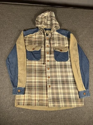 Camisa con Capucha Arizona Jean Co Para Hombres Mediana A Cuadros Pana Denim Retazos Chamarra Foto 1 de 4