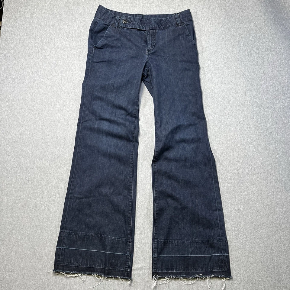 Tory Burch Bootcut Trouser Jeans Blue Denim Sz 28 Raw  Hem Wide Leg - Image 1 of 4