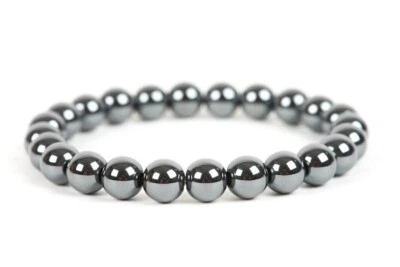 Delicadas pulseras elásticas redondas lisas de hematita hechas a mano de 6-8"" Foto 1 de 4