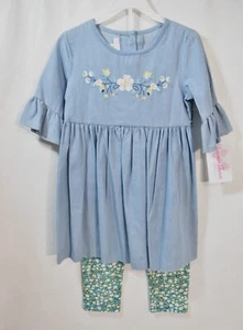 Bonnie Jean Legging's & Top Set Six 6X Girl's Blue Floral - Picture 1 of 7