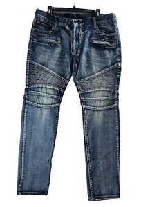 Jeans denim Bie PA Paris uomo taglia 38 invecchiato moto biker slim fit cerniera - Foto 1 di 12