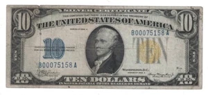 U.S. - Series of 1934A $10.00 Silver Certificate (North Africa - Yellow Seal) - Picture 1 of 2