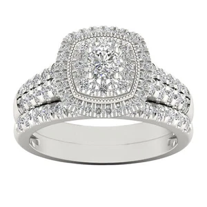 14K White Gold 1 Ct Diamond Halo Engagement Ring for Women Size 8 Bridal set - Picture 1 of 4