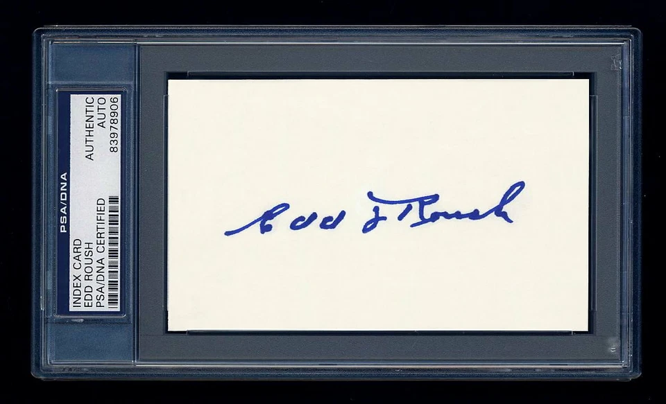 EDD ROUSH SIGNED MINT INDEX CARD PSA/DNA SLABBED AUTOGRAPHED HOF 1919 REDS WSC - Image 1 of 1