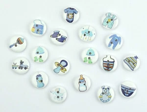 10x Knopf rund 15mm Babyknöpfe vintage Knöpfe Kinder Baby Jungen Buben weiß blau - Bild 1 von 6