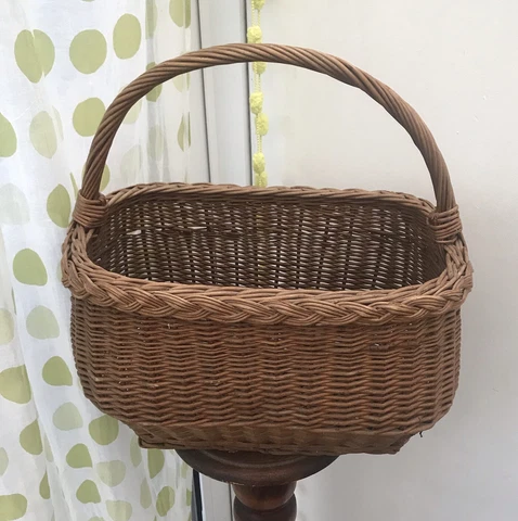 French Wicker Basket market Vintage Woven Rattan bike Handle Garden Shopping Cover