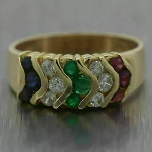 1,45 ct simulierter runder Saphir, Smaragd, Rubin Ring 925 Sterling Silber vergoldet - Bild 1 von 6