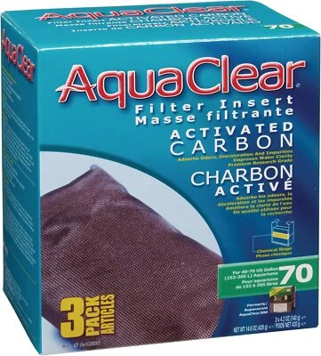 FLUVAL Aquaclear 70 Activated Carbon Filter Inserts 3 Pack For Freshwater Saltwater ...