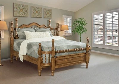 Cabecero festoneado cama envolvente husillo madera maciza tradicional Amish poste de bola Foto 1 de 2