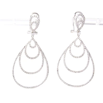 Diamond 1.50 CT Teardrop Dangle Earrings Multi-Hoop Design 18K White Gold - Image 1 of 4