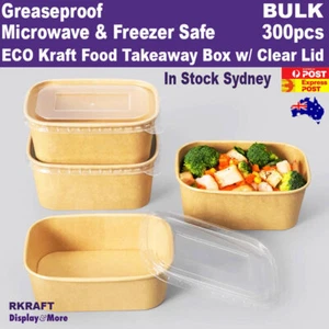 TAKE AWAY Box Catering FOOD Takeaway Container with Lid Kraft Paper | 300pcs NEW - Picture 1 of 7