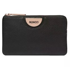 MIMCO Black Pouch Echo Leather Wallet Bag Purse BNWT Rosegold Hardware Dust Bag
