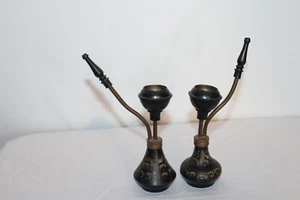 Pair Vintage India Tobacco Pipes Black Gold Metal Pair Pipes - Picture 1 of 12