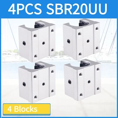 4Pcs SBR20UU Aluminum 20mm Linear Ball Bearing Block Router for Linear CNC - Image 1 of 4