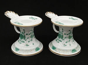 Meissen Pair of Green Indian Flower Candlestick Candle Holders - Rare - Picture 1 of 23