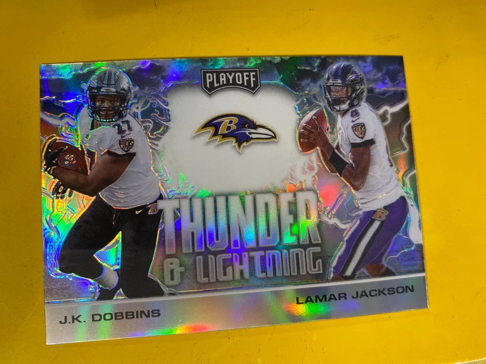 RS3192 2020 Playoff Thunder and Lightning Silver #1 J.K. Dobbins/Lamar Jackson - Image 1 of 1