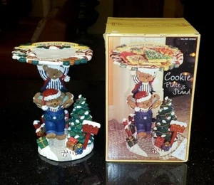 Christmas Cookies for Santa Plate w/ Decorative Holiday Bears Pedestal Stand NIB - Picture 1 of 12