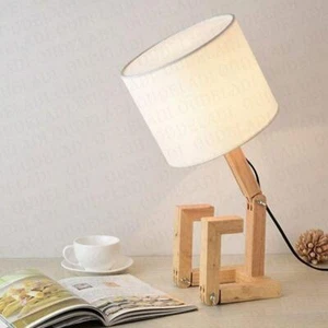 Robot Shape Wooden Table Lamp Bedside Desk Table Light Study Night Light - Picture 1 of 9