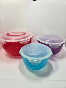 Lock&Lock LocknLock 3 Nesting Tulip Bowls Red Purple Blue - Picture 1 of 5