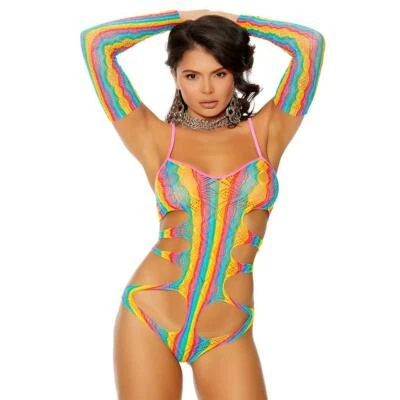 Conjunto de mangas de brazo de peluche de ganchillo arco iris guantes sin dedos recortes a rayas 12101 Foto 1 de 3