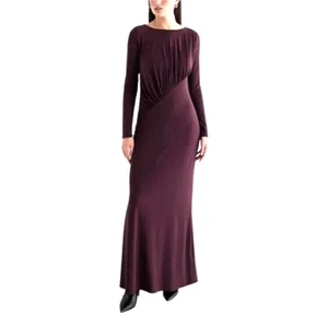 EXPRESS NWT PLUM RUCHED JERSEY LONG SLIMMING MAXI GOWN SIZE XL - Picture 1 of 7