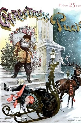 Disco de Navidad 1890 SANTA CLAUS con BOLSA DE JUGUETES DISCO ESPERANDO en Trineo con RENO Foto 1 de 4