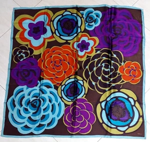 Vintage Authentic Scarf CODELLO Floral Brown Turquoise Soft Silk 34" - Picture 1 of 6