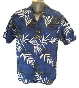 RJC Herren L aufknopfleistetes hawaiianisches kurzärmeliges blaues Shirt 100 % Baumwolle Made in Hawaii - Bild 1 von 5