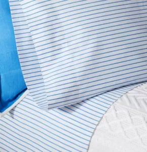 $215 RALPH LAUREN Home KING Prescot Stripe FLAT SHEET White Blue 114 x 108 NWT - Picture 1 of 12