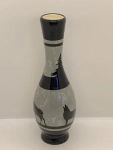 Black and Gray Vase with Howling Wolf, Bear & Moose/Elk, Trees Winter Perfect! - Picture 1 of 7