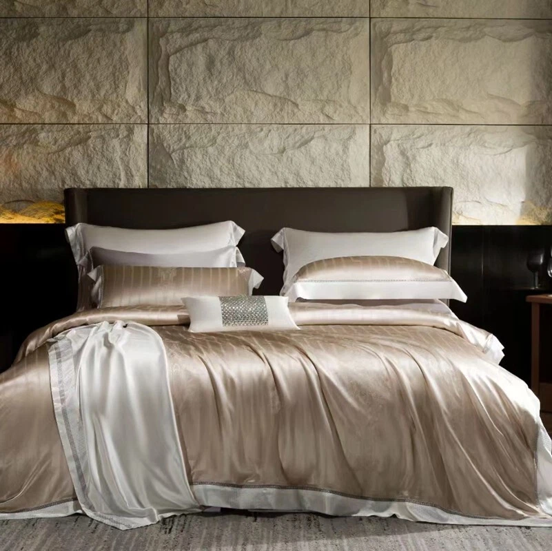 Juego de cama de lujo de 22 mm - Juego de sábanas planas fundas de edredón 100 % seda morera 4 piezas Foto 1 de 4