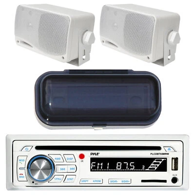Pyle CD Player Bluetooth Marine Stereo Radio Receiver with 2x Box Speaker, Cover - Image 1 of 4