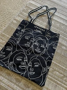 SEPHORA Large Canvas Tote Bag Black And White Outlines of Faces 16" x14.5" - Picture 1 of 4