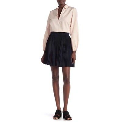 Vince 裙海军蓝褶过膝荷叶边 M 码全新带标签 265 美元 — 第 1/4 张图片