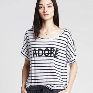 Banana Republic "ADORE" Graphic Tee, 100% Pima Cotton, Navy Stripe, Size M, NWT - Picture 1 of 6