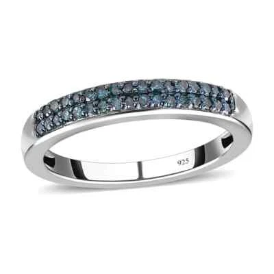 Кольцо с двумя рядами синих бриллиантов 0,25 карата с платиновым покрытием из стерлингового серебра размер 5 - Изображение 1 из 4