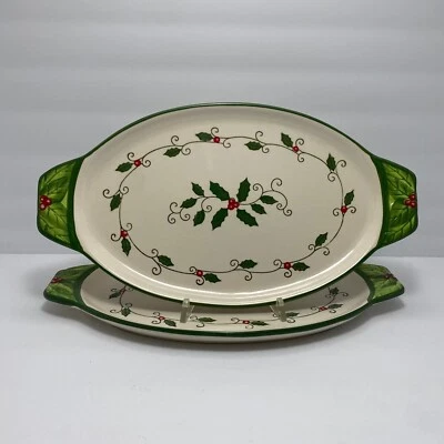Temptations by Tara Cardinal Serving Trays | 13 in | Christmas Holly | Set of 2 - Image 1 of 4