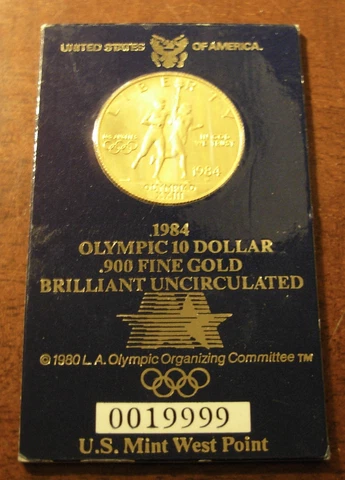 US 1984 W Gold $10 Olympics Original Mint Sealed BU Cover