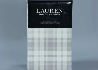 2 fundas de almohada ESTÁNDAR RALPH LAUREN ULSTER GRIS A CUADROS 100 % franela algodón Foto 1 de 2