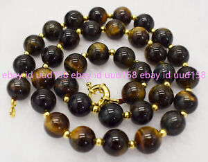 Genuine 6/8/10/12/14mm Yellow Tiger's Eye Gemstone Beads Round Necklace 18'' AAA