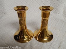 Antique Czechoslovakia Union Gold China Candleholders W/ Cameo Of Roman Soldier
