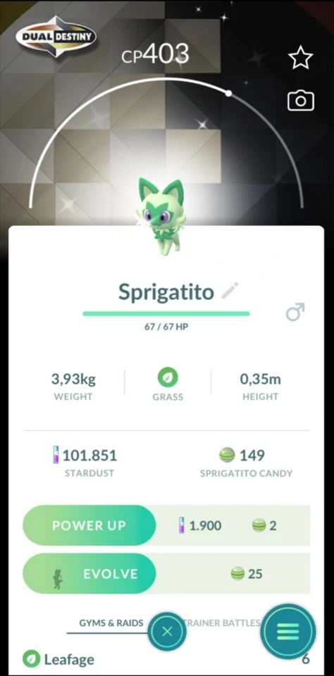 Pokémon Sprigatito Brillante Fondo Especial Destino Dual - GO TRADE 20k Polvo de Estrellas Foto 1 de 1