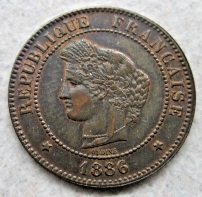 1886 A France 5 Centimes World Coin--High Grade - Image 1 of 4