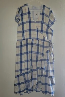 NWT Old Navy Plaid Picnic Dress Women's XXL Blue Ruffle Spring Faux Wrap Summer - Image 1 of 4