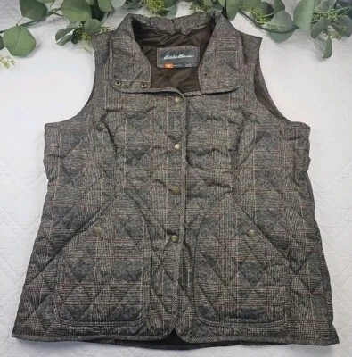 Eddie Bauer Womens Brown Plaid Puffer Snap Vest Plus Size 1X Sportshop - Image 1 of 4
