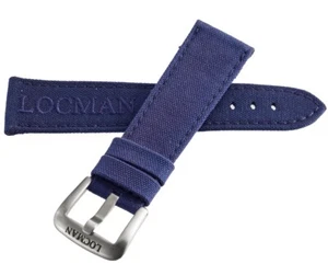 LOCMAN Men's 25MM x 20mm Navy Blue Fabric Silver Buckle Band  - Picture 1 of 2