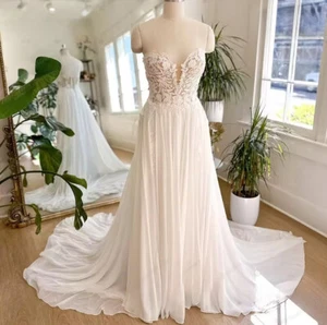 Chiffon Beach Wedding Dresses Bridal Boho Wedding Gowns Sweetheart Bridal Gowns - Picture 1 of 10