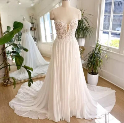 雪纺海滩婚礼礼服新娘波西米亚婚礼礼服甜心新娘礼服 — 第 1/4 张图片