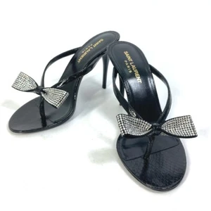 SAINT LAURENT PARIS 606419 Mules tongs ribbon swarovski Shoes heel Sandals - Picture 1 of 15