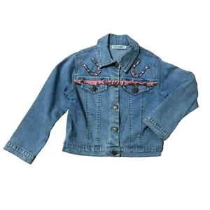 Fringe Denim Jacket Cowgirl Horse Shoe Western Snap Bling Sequin Bead Rodeo 5 - Picture 1 of 14